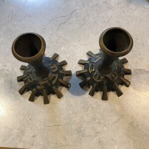 Vintage Brass Candle Holders Brutalist Style Made in Israel 3 inch Tall